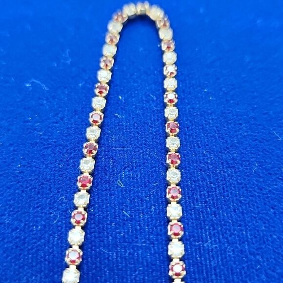 Vintage Avon Gold Plated Red Rhinestone Tennis Bracelet - Picture 2 of 3
